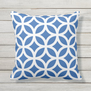 Cobalt Blue Geometric Pattern Outdoor Pillows