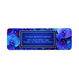 Cobalt Blue Gilded Botanical Orchid Return Address