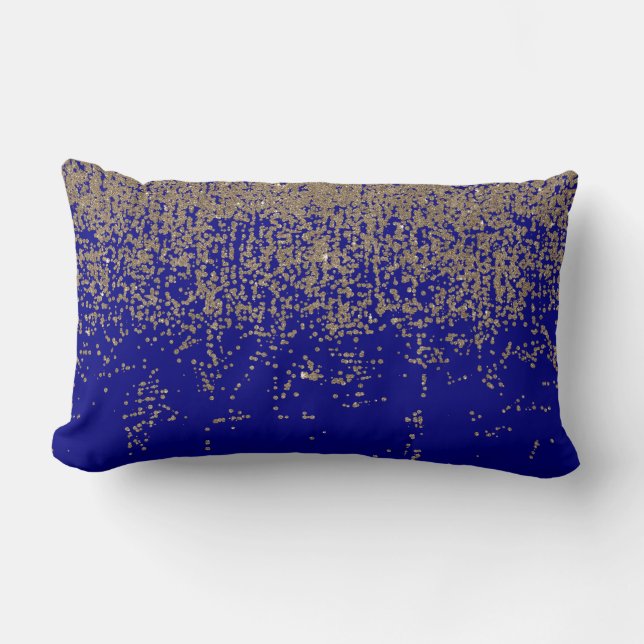 Cobalt Blue Gold Glitter Ombre Gradient Lumbar Pillow (Front)