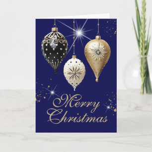 Cobalt Blue Gold White Vintage Ornaments Christmas Holiday Card