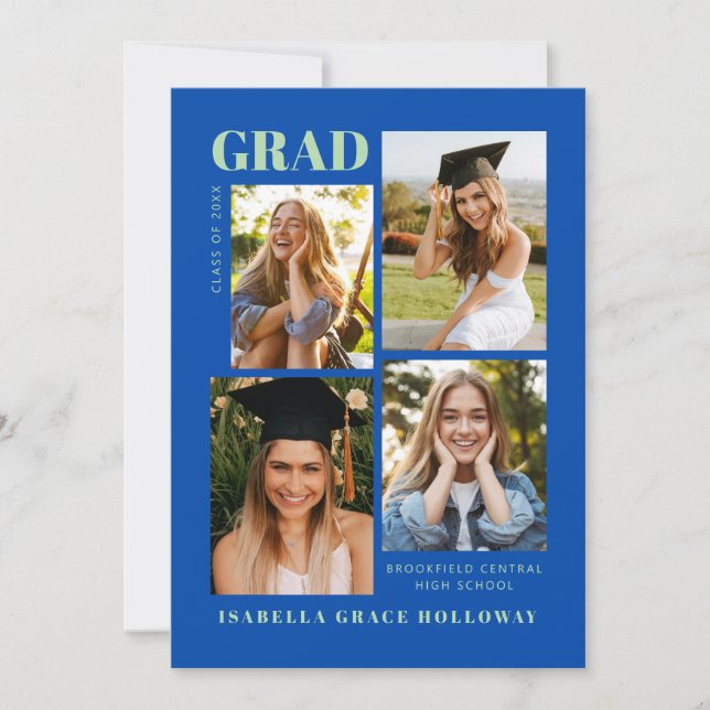 Cobalt Blue Grad Announcement With Photos (Front)