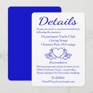 Cobalt Blue Heart Wedding Details Invitation