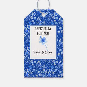 Cobalt Blue Hibiscus Tropic Flowers Pattern Gift Tags