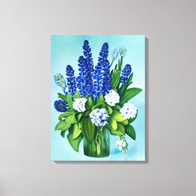 Cobalt Blue Hyacinths and Hydrangeas Canvas Print (Front)