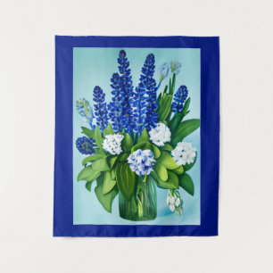 Cobalt Blue Hyacinths and Hydrangeas Tapestry