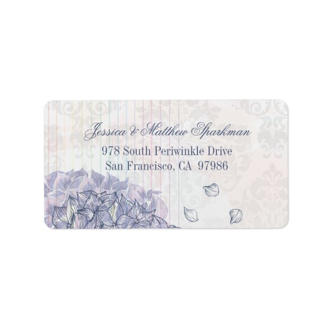 Cobalt blue hydrangea flower wedding address label (Front)