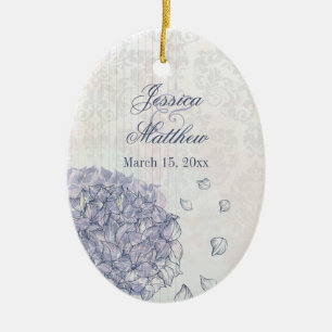 Cobalt blue hydrangea flower wedding photo favour ceramic ornament
