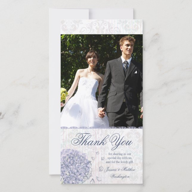 Cobalt blue hydrangea flower wedding thank you card (Front)