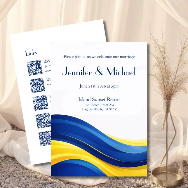 Cobalt Blue & Lemon Yellow All in One Wedding  Invitation (Cobalt Blue & Lemon Yellow All in One Wedding Collection)