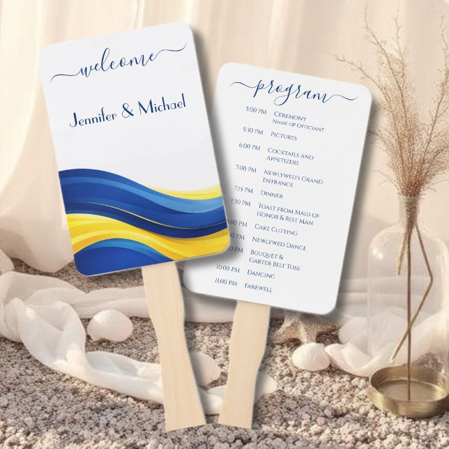 Cobalt Blue & Lemon Yellow Wedding Fan Program (Cobalt Blue & Lemon Yellow Wedding Fan Program)