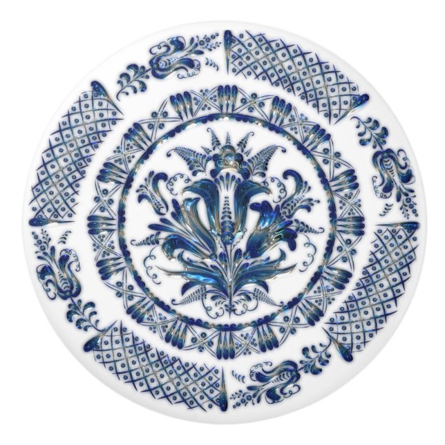 Cobalt Blue Mandala Kitchen Cabinet Drawer Knob (Front)