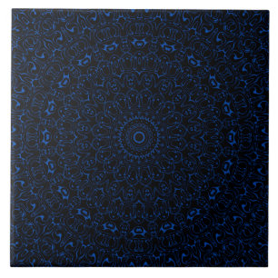Cobalt Blue Mandala with Intricate Symmetry Tile