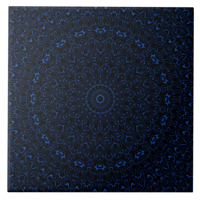 Cobalt Blue Mandala with Intricate Symmetry Tile (Front)