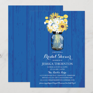 Cobalt Blue Mason Jar Sunflowers   Bridal Shower Invitation