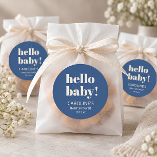Cobalt Blue Modern Minimalist Hello Baby Shower Classic Round Sticker