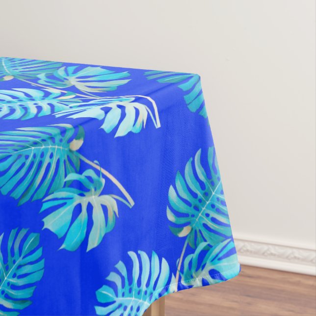 Cobalt Blue Monstera Breeze Tablecloth (In Situ)