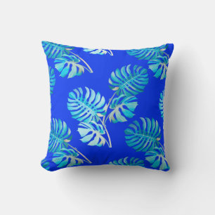 Cobalt Blue Monstera Breeze Throw Pillow