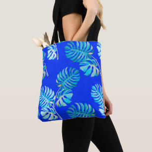 Cobalt Blue Monstera Breeze Tote Bag