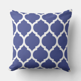 Cobalt Blue Moroccan Lattice Quatrefoil Pattern Throw Pillow
