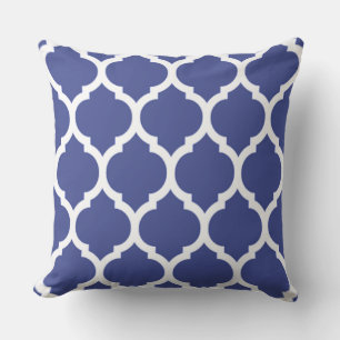 Cobalt Blue Moroccan Lattice Quatrefoil Pattern Throw Pillow