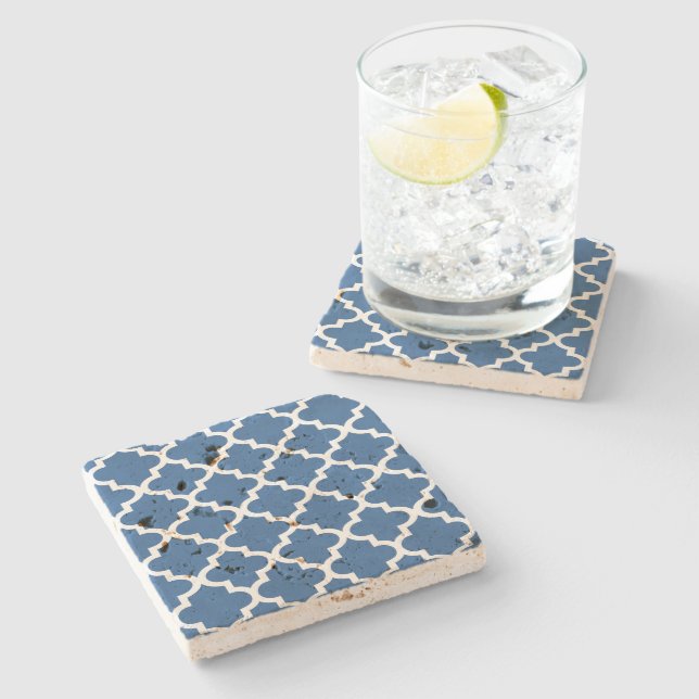 Cobalt Blue Moroccan Tile Trellis Stone Coaster (Side)