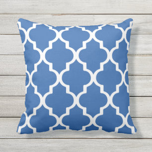 Cobalt Blue Outdoor Pillows Quatrefoil Lattice