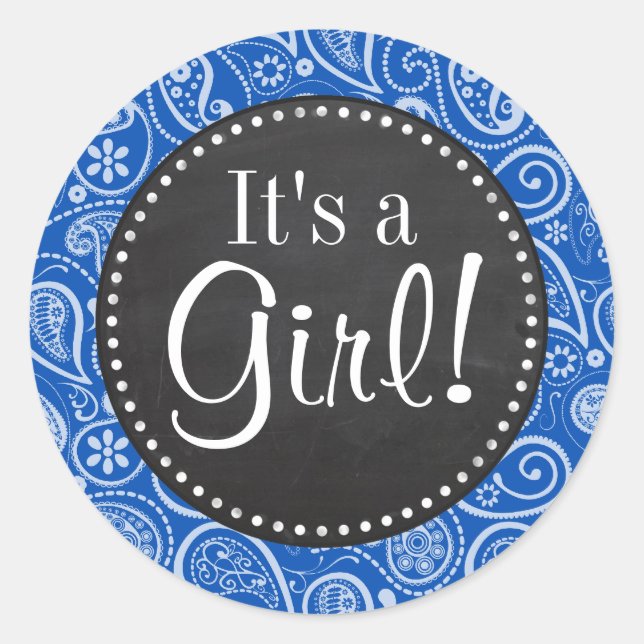 Cobalt Blue Paisley; Vintage Chalkboard Classic Round Sticker (Front)