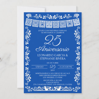 Cobalt Blue Papel Picado 25th Anniversary  Invitation