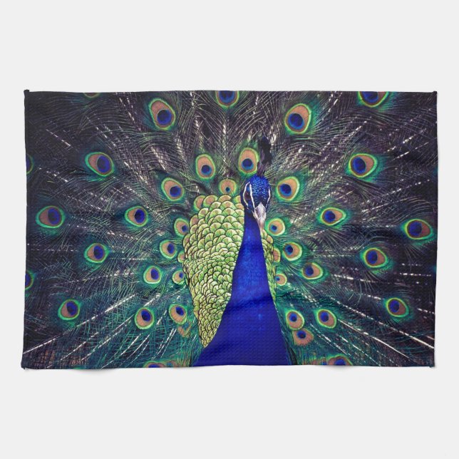 Cobalt Blue Peacock Kitchen Towel (Horizontal)