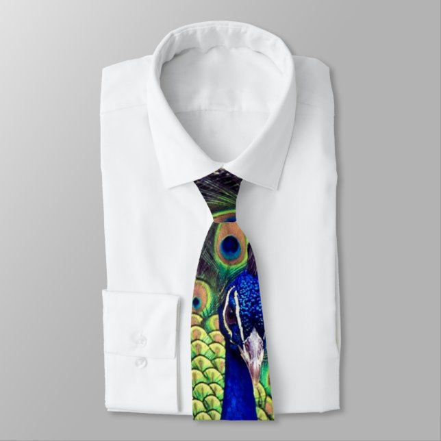 Cobalt Blue Peacock Tie (Tied)