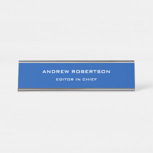 Cobalt Blue Plain Elegant Minimalist Simple Desk Name Plate