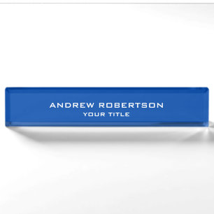 Cobalt Blue Plain Elegant Minimalist Simple Nameplate