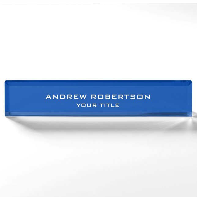 Cobalt Blue Plain Elegant Minimalist Simple Nameplate (Front)