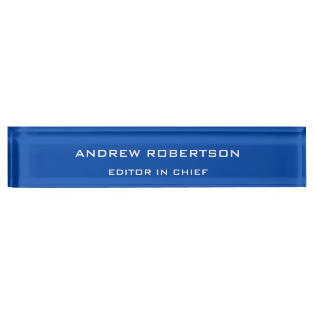 Cobalt Blue Plain Elegant Minimalist Simple Nameplate (Front)
