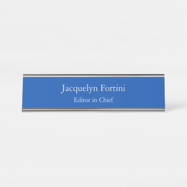 Cobalt Blue Plain Elegant Modern Minimalist Desk Name Plate (Front)