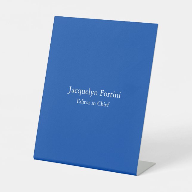 Cobalt Blue Plain Elegant Modern Minimalist Pedestal Sign (Front)