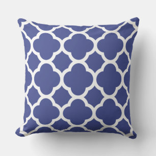 Cobalt Blue Quatrefoil Pattern Throw Pillow
