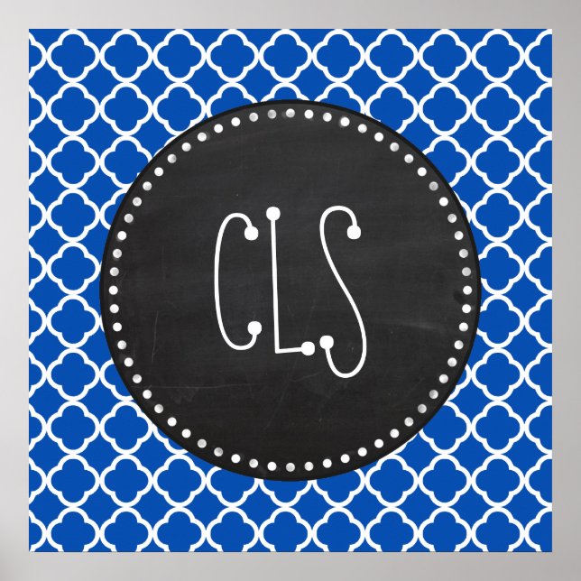 Cobalt Blue Quatrefoil; Retro Chalkboard Poster (Front)