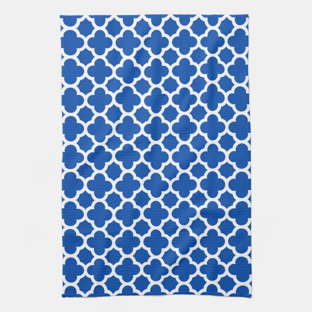 Cobalt Blue Quatrefoil Trellis Pattern Kitchen Tow Towel (Vertical)