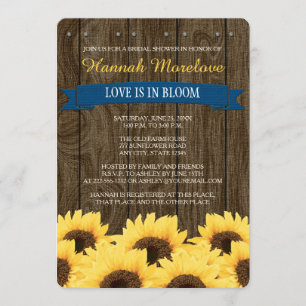 COBALT BLUE RUSTIC SUNFLOWER BRIDAL SHOWER INVITE