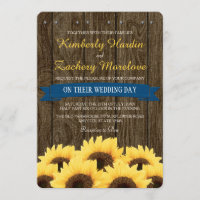 COBALT BLUE RUSTIC SUNFLOWER WEDDING INVITATION