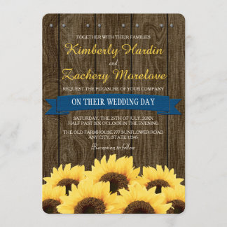 COBALT BLUE RUSTIC SUNFLOWER WEDDING INVITATION