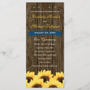 Cobalt Blue Rustic Sunflower Wedding Program