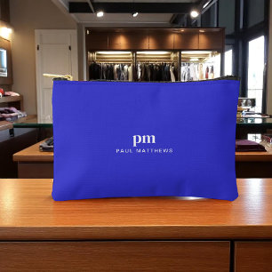 Cobalt Blue Simple Minimalist Monogram and Name Accessory Pouch