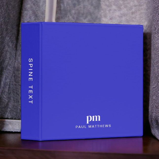 Cobalt Blue Simple Monogram Initials and Name Binder (Personalize with your initials and name.)