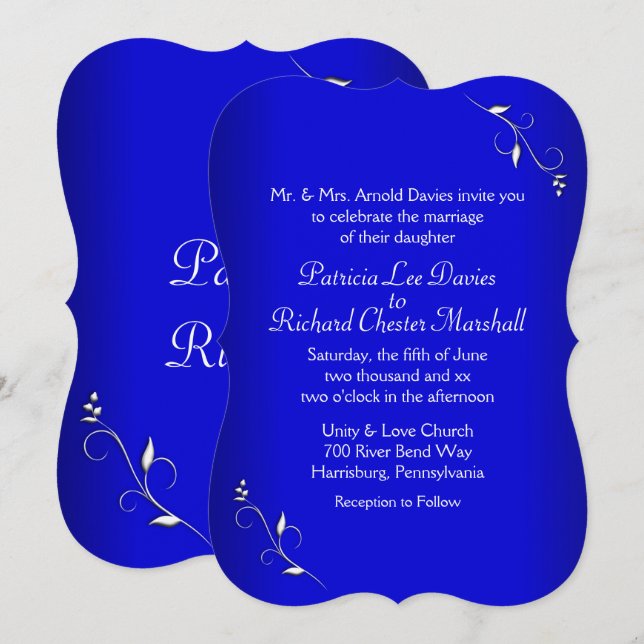Cobalt Blue Simply Elegant  Invitation (Front/Back)