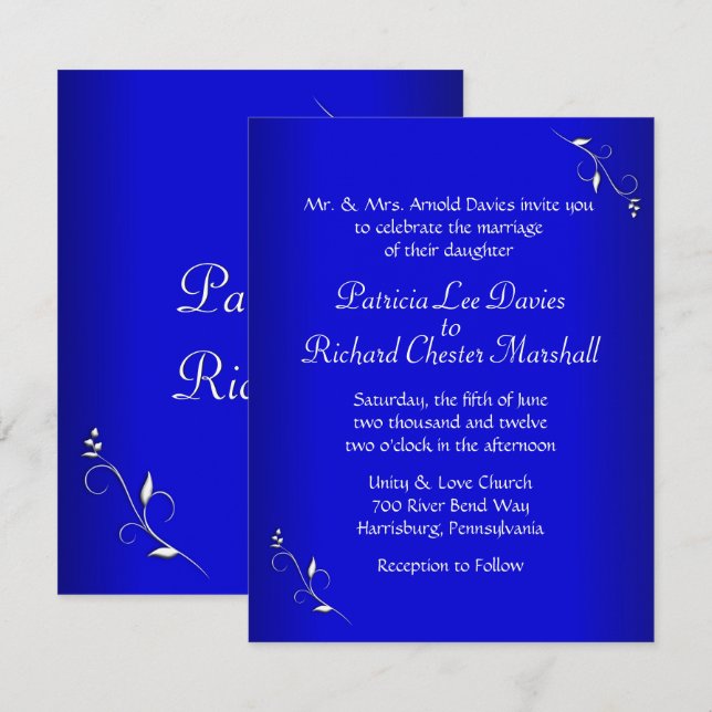 Cobalt Blue Soirée de mariage Invitation (Devant / Derrière)