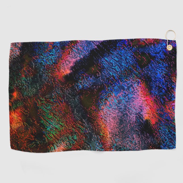 Cobalt blue splash with colourful red-hot texture  golf towel (Horizontal)