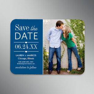 Cobalt Blue Split Panel Photo Save the Date Magnet