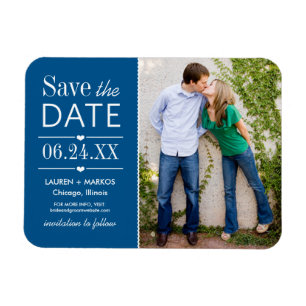 Cobalt Blue Split Panel Photo Save the Date Magnet